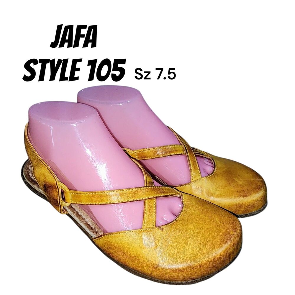 JAFA Sz 7.5 Yellow Distressed Leather Grunge Boho Artsy Flat Slingback Loafers